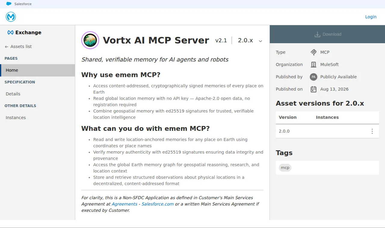 Vortx AI MCP Server in MuleSoft's Anypoint Exchange