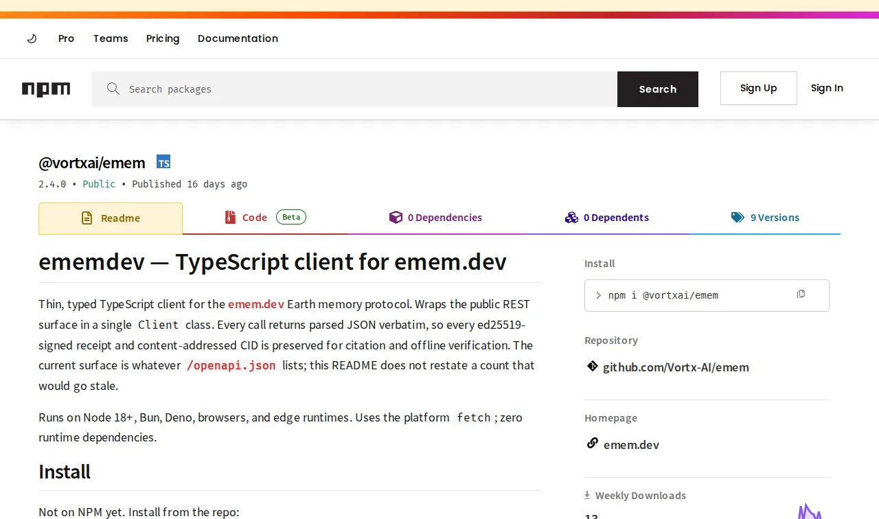 @vortxai/emem on npm