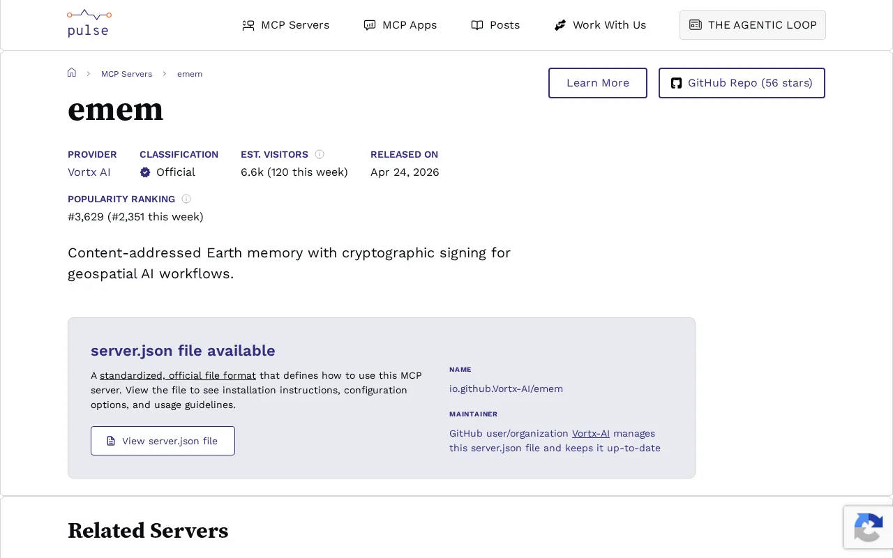 the official emem server on PulseMCP